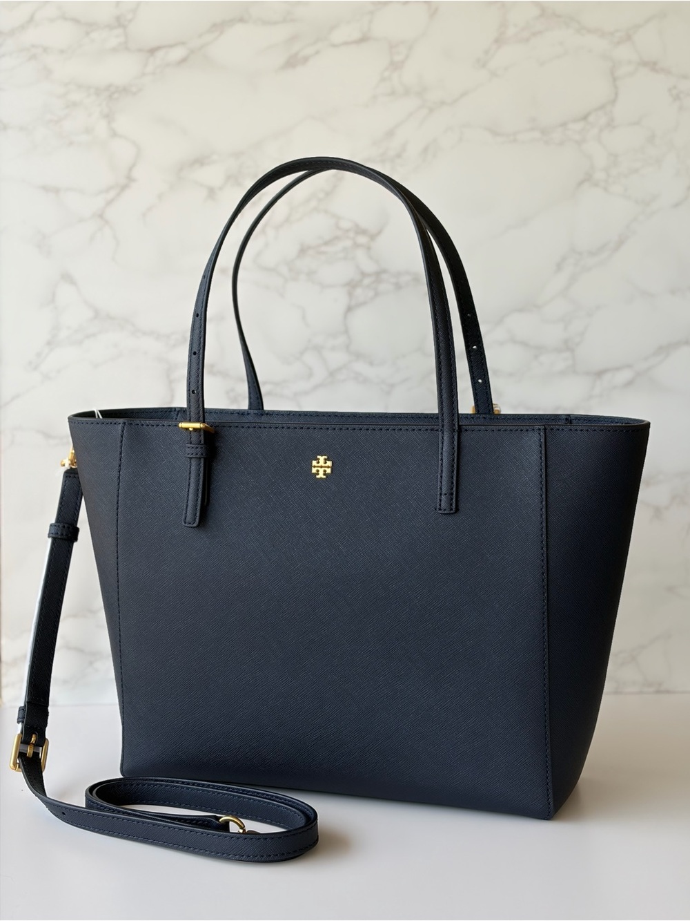 Tory Burch Navy Emerson Small Tote Crossbody Bag